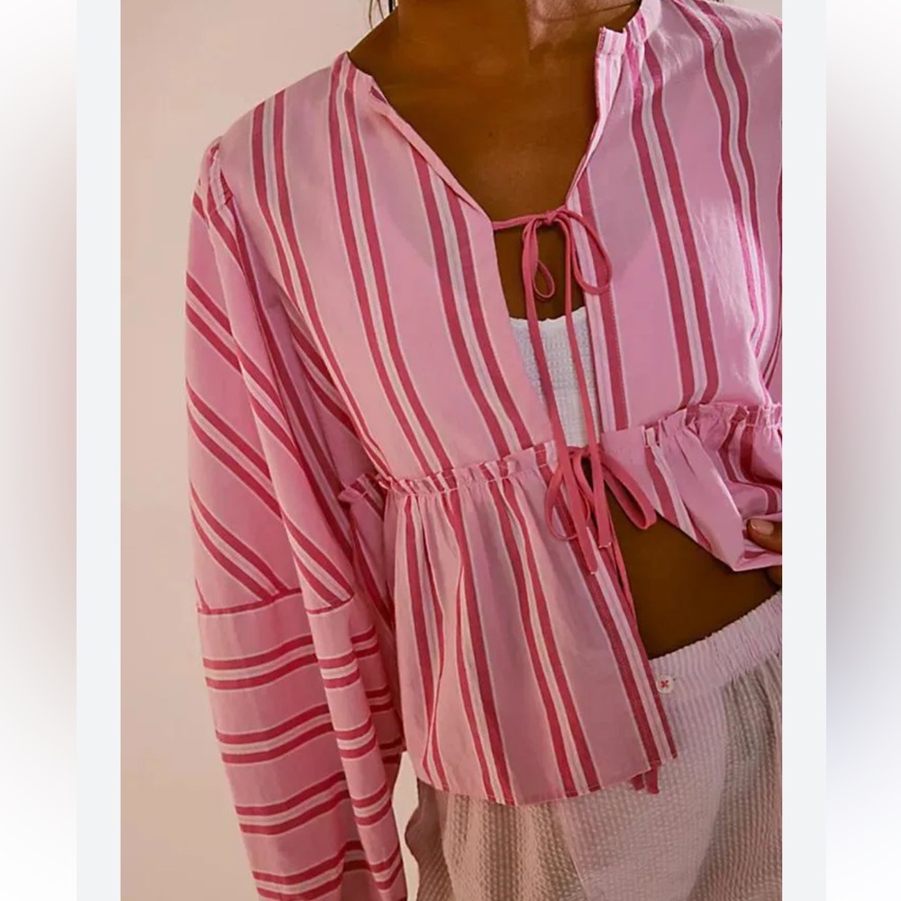 Free People Brunch Babe Blouse in Pink Combo